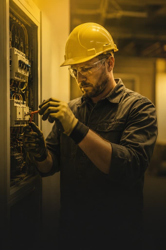 Electrical contractor safely repairing a residential electrical panel